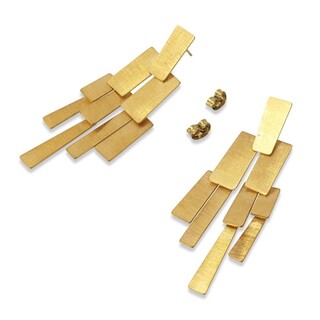 Women's Earrings Geometric Design Matt Steel 316L-Gold Plating IP CPE439D Anartxy